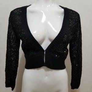 It's Our Time cardigan Medium open knit sequin embellished shrug cropped Y2K